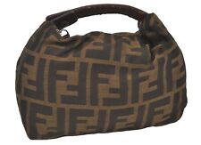 Authentic FENDI Zucca Hand Bag Pouch Purse Nylon Leather Brown 7354J picture