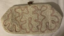 1930’s Antique Sharonee Japanese Hand Beaded Clutch In Ivory & Cherry Blossom picture