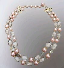 Stunning Pink  Deauville 2 Strand Mixed Lucite Beaded Vintage Choker Necklace  picture