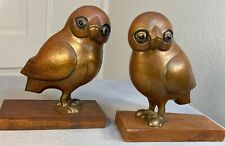 VINTAGE MCM  pair set BRASS OWLS Bookends Sculptures picture