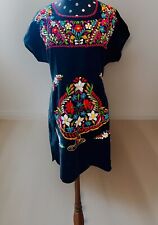 1970s MEXICAN Hand Embroidered Multi Floral Boho DRESS  M picture