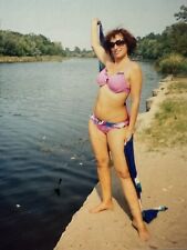 2000s Smiling Young Lady Woman Swimsuit Beautiful Figure Lake Vintage Photo picture