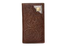Western Bifold Wallet Coffee Checbook Genuine Leather Gold Silver Rooster Wallet picture