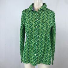 TALBOTS - WOMEN'S SIZE 10 - GREEN HORSE LONG SLEEVE BUTTON UP COLLARED TOP SHIRT picture