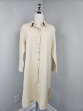 Silkland Womens Tunic Button Up Shirt Large Silk Linen Ivory Yellow Shell Button picture