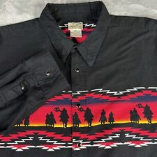 VTG Express Rider Pearl Snap Shirt Men 3X Black Cowboy Sunset Aztec Long Sleeve picture