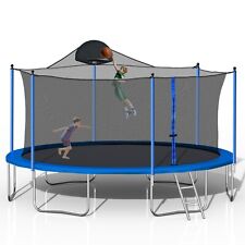 14FT Trampoline with Safety Enclosure Net Spring Pad Ladder Basketball Hoop picture