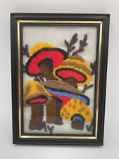 Handmade Mushroom Embroidery Crewel Wall Art Framed Garden Fungi Mini 70s picture