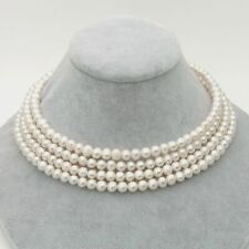 16'' 4 Rows Cultured White Pearl Choker Necklace picture