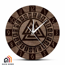 Nordic Valknut & Runes Modern Printed LED Wall Clock Viking Art Celtic Amulet picture