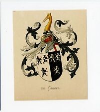 Antique Print - DE CRANE-COAT OF ARMS-FAMILY CREST-WENNING-VORSTERMAN - 1885 picture
