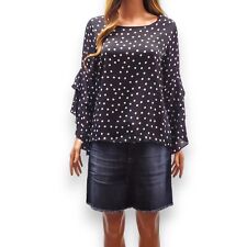 Anthropologie Red Haute Womens Ruffled  Blouse Black White Polka Dots Top Size S picture