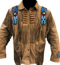Men's Native American Suede Leather Jacket Fringes & Beads Cowboy Western jacket picture
