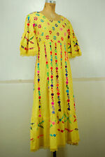 Vintage 1960s Yellow Quilted Mexican Wedding Embroidered Pintuck Boho Maxi Dress picture