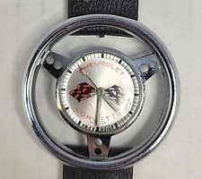 Vintage Old England Chevrolet Corvette Chrome Steering Wheel Wrist Watch - READ picture