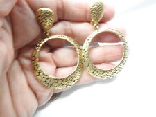 Signed Premier Designs Textured Gold Tone Hoop Dangle Pierced Earrings Vintage picture