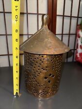 Antique PUNCHED PIERCED TIN Candle Lantern Copper NO BASE 11x6 picture