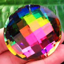 2pcs Faceted Rainbow Titanium Crystal Round Pendant Bead 45x12mm picture