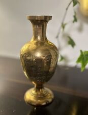 Rare Handmade Antique Japanese Lion Engraved Brass Vase picture