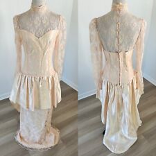 Vintage 70s 80s does Victorian Lace Peplum Prom Party Dress Small? Pink Flaws* picture