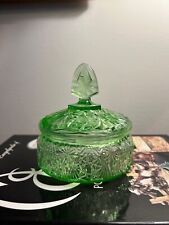 Uranium Depression Glass Powder/Candy Jar with Lid picture