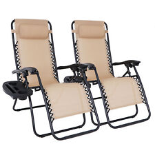 Set of 2 Zero Gravity Chairs Folding Lawn Chair Lounge Recliners with Cup Holder picture