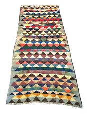 Vintage Handmade Wool Flatweave Kilim Bright Colored Pattern 4'1 x 8'4  picture