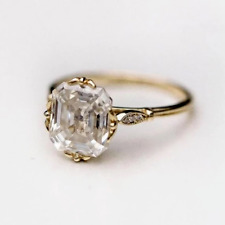 Vintage Art Deco Style Asscher Lab Created Diamond Engagement 925 Silver Ring picture