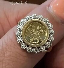 3Ct Round Lab-Create Diamond Chinese Panda Bear Coin Ring 14K Yellow Gold  Over picture
