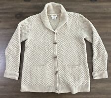 VIntage Talbots Womens Wool Cable Knit Cardigan Sweater Cream 90s Wood Buttons M picture