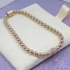 New 100% Authentic 925 Sterling Silver Rose Beads & Pave CZ Logo Clasp Bracelet picture