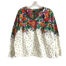 Talbots Womens Blouse Petite XLP Floral Ruffle Neck Long Sleeve Boho 100% Cotton picture