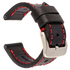 22mm COW Leather Strap Black Watch Band for INVICTA w/ Heavy Duty Buckle Red picture