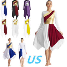 US Womens Color Block Liturgical Praise Dance Dress Robe Worship Tunic Dancewear picture