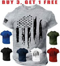 USA Distressed Flag T-Shirt Patriotic American Army Military men's Tee S- 3XL picture
