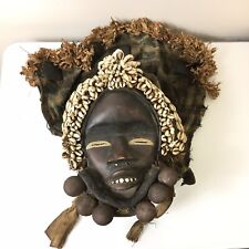 Antique Dan African Tribal Ceremonial Mask With Cowrie Shells Bells Head Cover picture