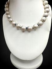 Vintage Pearlized Glass Baroque Pearl Blue Rhinestone Rondelle Choker Necklace picture