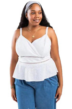NEW Francesca's 3X Women's White Embroidered Ladder Trim Peplum Tank Top Blouse picture