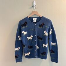 Talbots Hand-Knit Dog Cardigan Size Small Blue Vintage Sweater Printed picture