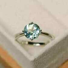 1.5Ct Round Cut Lab-Created Aquamarine Women Wedding Ring 14k White Gold Plated picture