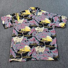 Vintage Tori Richard Hawaiian Shirt Mens L Black Crane Floral 100% Rayon USA picture