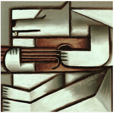 TOMMERVIK GRAY WOLF PAINTING MUSICIAN GUITAR CUBIST GEOMETRIC ANIMAL ORIGINAL picture