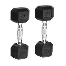 Barbell, 12lb Coated Rubber Hex Dumbbell, Pair picture