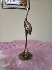 Vintage Solid Brass Crane Egret Heron Bird Figurine Regency 12.