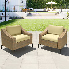 2Pcs Patio Rattan Furniture Set Outdoor Cushioned Sectional Sofa Chair Armrest picture