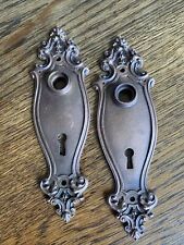 2 Antique Vintage Yale & Town Copper Plated Bronze Ornate Door Plates picture