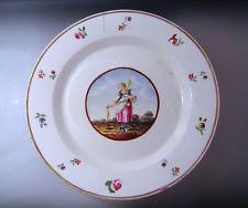 Antique 18th c Creamware Plate Hand Painted Woman in Landscape picture