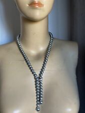 Exquisite French Vintage Creator Tie Necklace - Grey Pearls, Crystals - 20