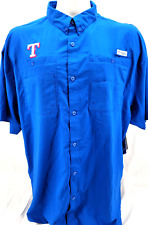 NEW Texas Rangers MLB Blue Columbia PFG SS Collared Button Up Shirt Mens 3XL picture