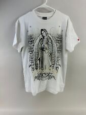 Vintage Mexican Rock Revolution Virgin Mary White Gold Graphic T-Shirt picture